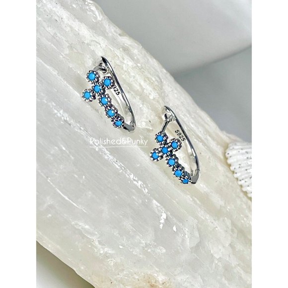 Sterling 925 Cross earrings ~ Tiny cross Earrings ~ Small cross earrings ~ box - Picture 1 of 3